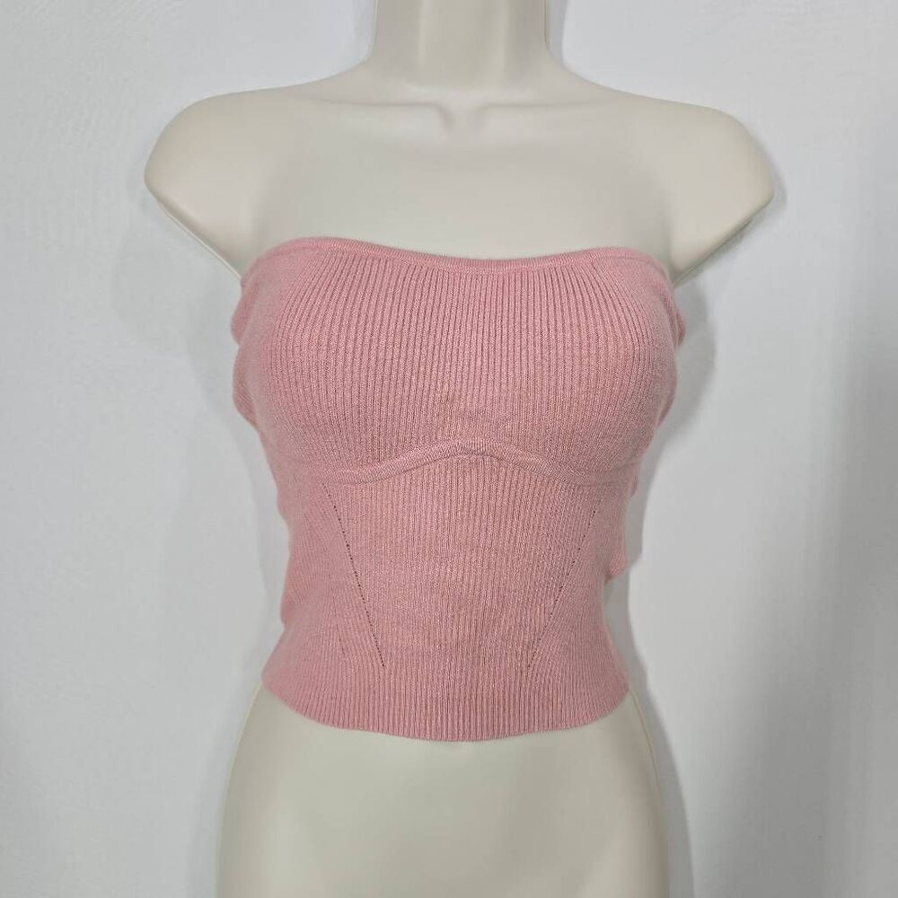 WEWOREWHAT Pink Canvas Ribbed Tube Top Medium